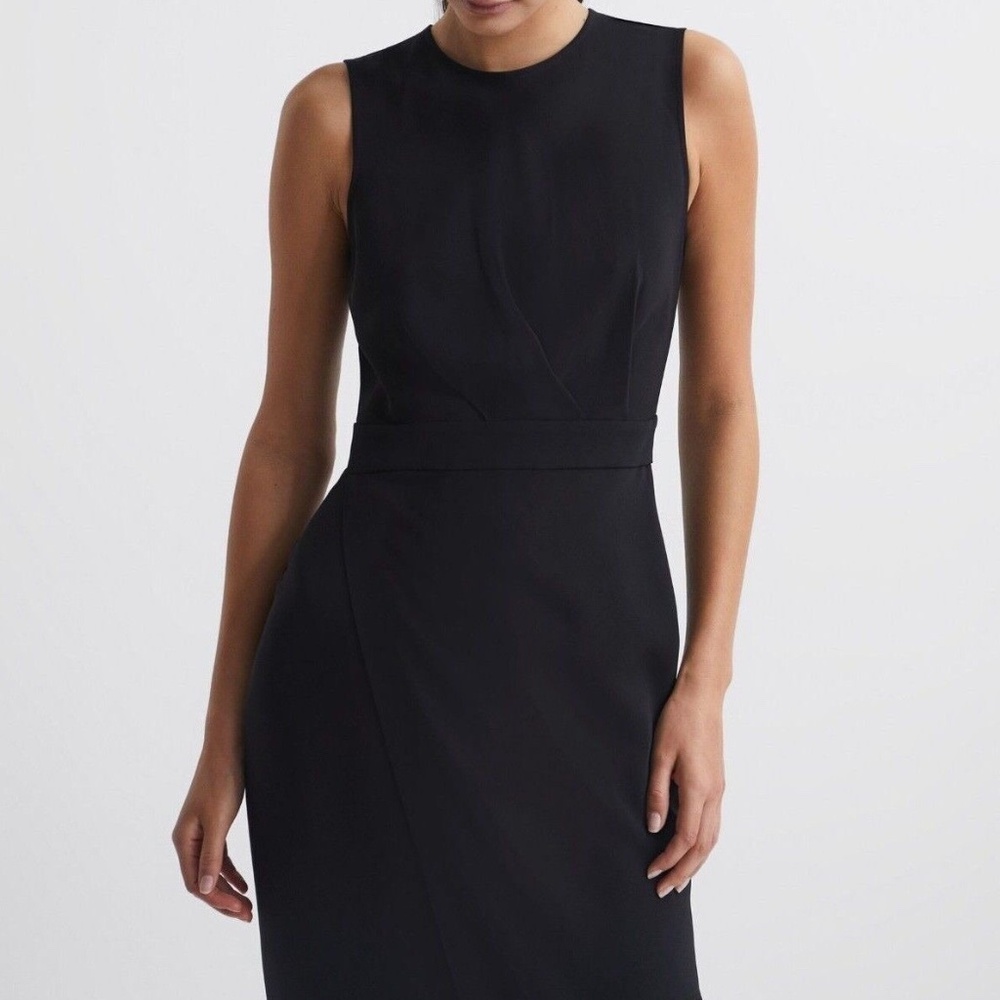 Reiss Layla Black Midi Wrap dress